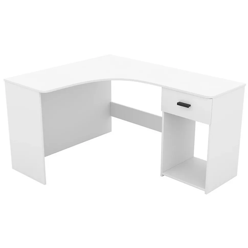 Bureau dangle LOUANE Blanc mat Design moderne avec caisson et niche de rangement