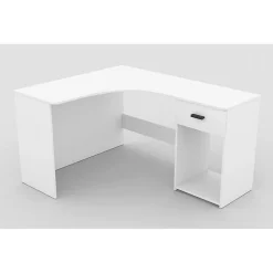 Bureau dangle LOUANE Blanc mat Design moderne avec caisson et niche de rangement