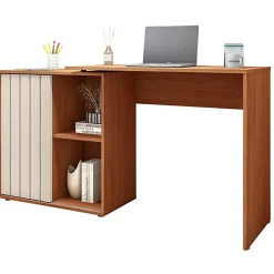 Bureau d'angle Miel et Blanc Armoirette 1 Porte 3 Niches L 139.9 H 75 P 45.1 cm - L 139.9 x l 45.1 x H 75 cm