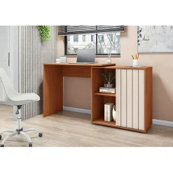 Bureau d'angle Miel et Blanc Armoirette 1 Porte 3 Niches L 139.9 H 75 P 45.1 cm - L 139.9 x l 45.1 x H 75 cm