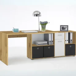 Bureau d'Angle Modulable avec Caisson, Tiroir et Étagères de Rangements - Lex