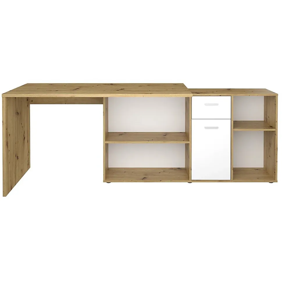 Bureau d'Angle Modulable avec Caisson, Tiroir et Étagères de Rangements - Lex