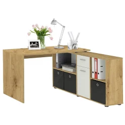Bureau d'Angle Modulable avec Caisson, Tiroir et Étagères de Rangements - Lex