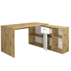 Bureau d'Angle Modulable avec Caisson, Tiroir et Étagères de Rangements - Lex