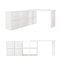 Bureau d'angle pivotant - Plateau pivotant à 360 degrés - 4 compartiments et 4 tiroirs - Plateau et pieds renforcés - MDF - Blanc