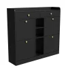 Bureau d'angle pliable 2-en-1 avec buffet, chargeur sans fil, roulettes et sécurité anti-basculement, blanc brillant, 115x27x93 cm