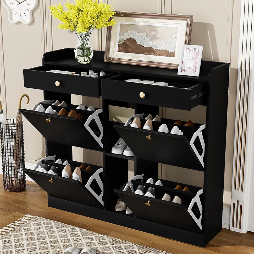 Bureau d'angle pliable 2-en-1 avec buffet, chargeur sans fil, roulettes et sécurité anti-basculement, blanc brillant, 115x27x93 cm