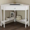 Bureau d'angle REMI blanc gain de place bureau informatique avec rangements et 1 tiroir