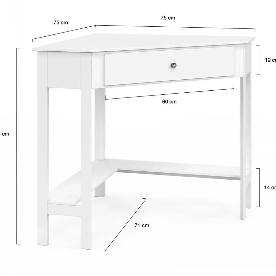 Bureau d'angle REMI blanc gain de place bureau informatique avec rangements et 1 tiroir