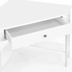 Bureau d'angle REMI blanc gain de place bureau informatique avec rangements et 1 tiroir