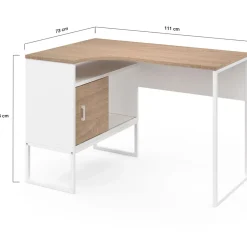 Bureau d'angle ROB blanc et façon hêtre niche de rangement et porte design industriel
