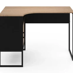 Bureau d'angle ROB noir et façon hêtre niche de rangement et porte design industriel