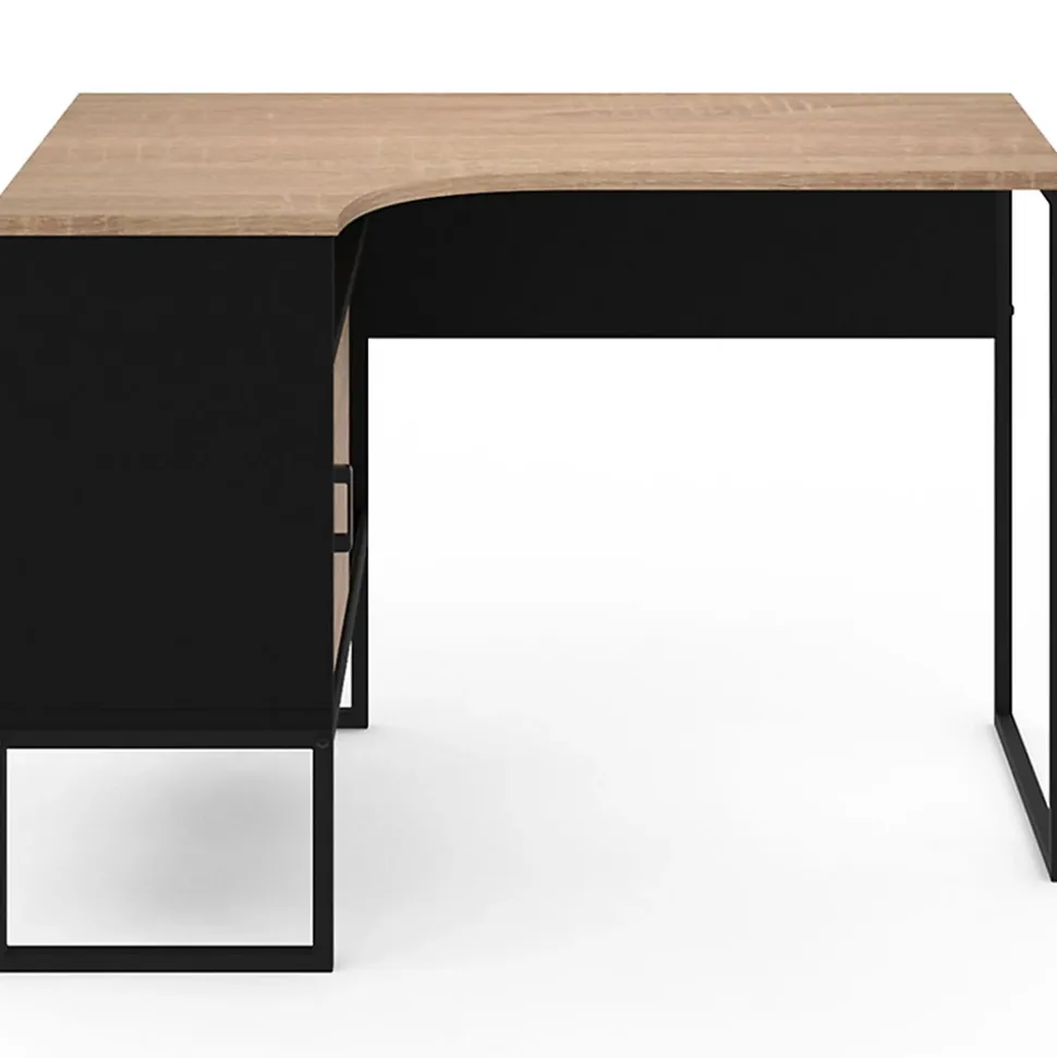 Bureau d'angle ROB noir et façon hêtre niche de rangement et porte design industriel