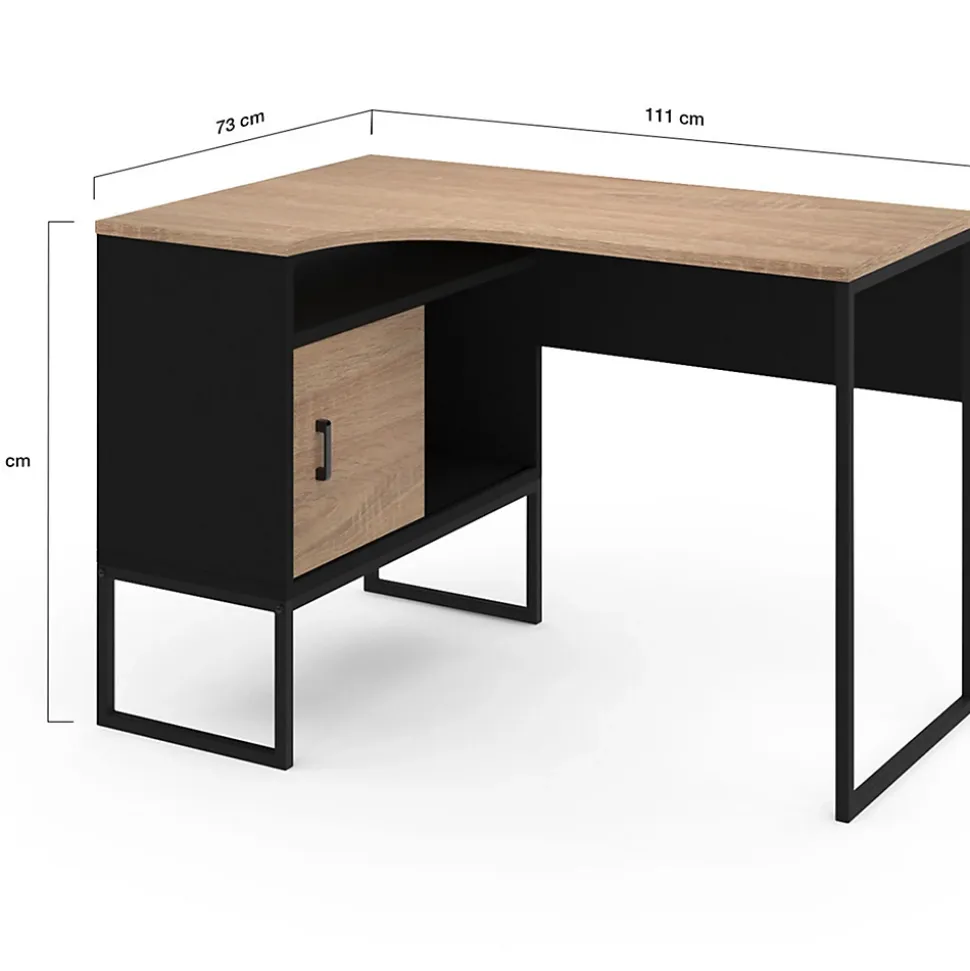 Bureau d'angle ROB noir et façon hêtre niche de rangement et porte design industriel