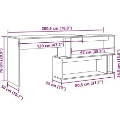 Bureau d'angle vieux bois 200,5x50x76 cm bois d'ingénierie vidaXL