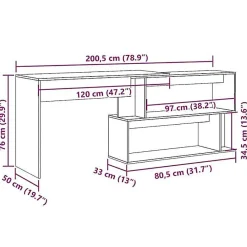 Bureau d'angle vieux bois 200,5x50x76 cm bois d'ingénierie vidaXL