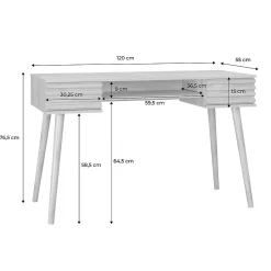 Bureau décor bois 2 tiroirs MADERE naturel. 1 casier. façade rainurées. 120 x 55 x 76.5 cm