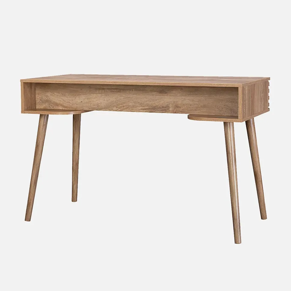 Bureau décor bois 2 tiroirs MADERE naturel. 1 casier. façade rainurées. 120 x 55 x 76.5 cm