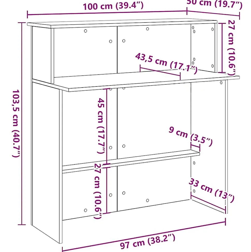 Bureau de réception Chêne Sonoma 100x50x103,5 cm Bois d'ingénierie vidaXL