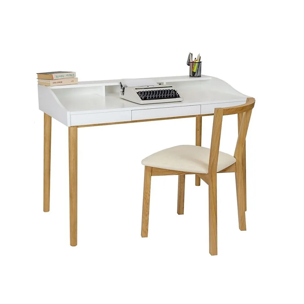 Bureau Design 3 Tiroirs "Lindenhof" 120cm Blanc & Chêne