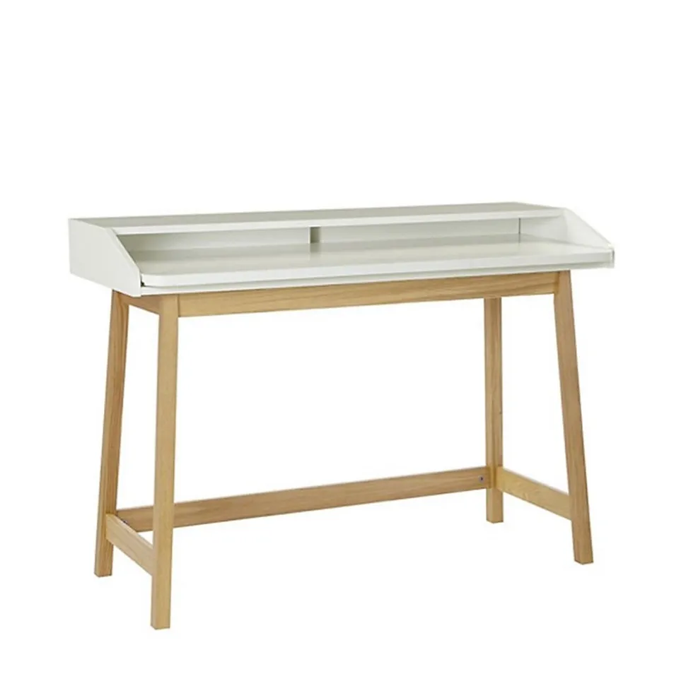 Bureau Design avec Plateau Coulissant "St James" 116cm Chêne & Blanc
