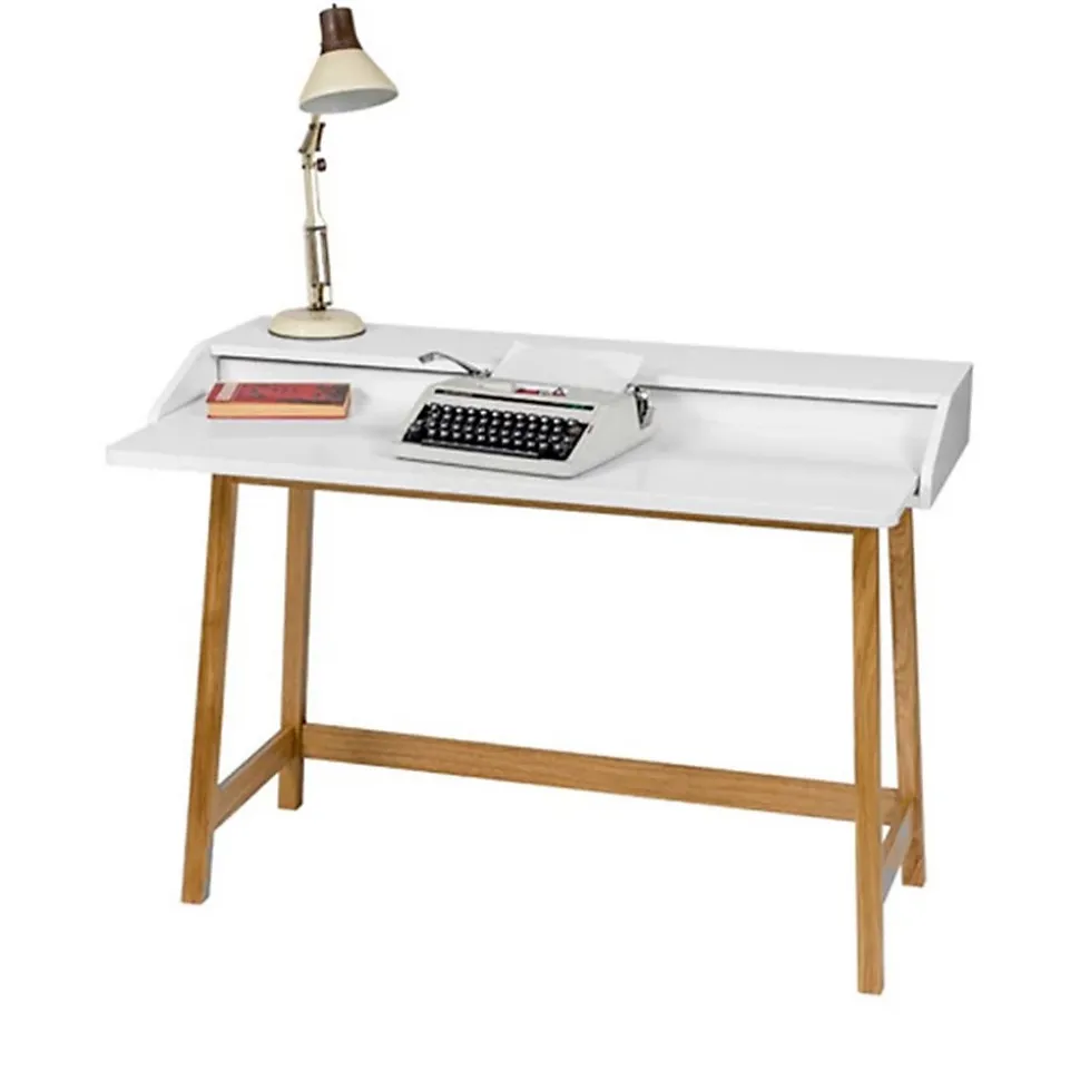 Bureau Design avec Plateau Coulissant "St James" 116cm Chêne & Blanc