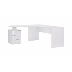 Bureau Dguarin, Bureau d'angle PC, Table de bureau polyvalente, Bureau gain de place multi-positions, 160x60h75 cm, Blanc brillant