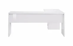 Bureau Dguarin, Bureau d'angle PC, Table de bureau polyvalente, Bureau gain de place multi-positions, 160x60h75 cm, Blanc brillant