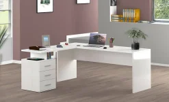 Bureau Dguarin, Bureau d'angle PC, Table de bureau polyvalente, Bureau gain de place multi-positions, 160x60h75 cm, Blanc brillant