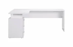 Bureau Dguarin, Bureau d'angle PC, Table de bureau polyvalente, Bureau gain de place multi-positions, 160x60h75 cm, Blanc brillant