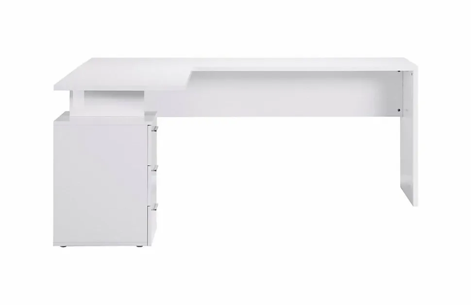 Bureau Dguarin, Bureau d'angle PC, Table de bureau polyvalente, Bureau gain de place multi-positions, 160x60h75 cm, Blanc brillant