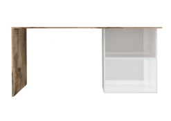 Bureau Dmait, Bureau PC linéaire, Table de bureau polyvalente, Bureau peu encombrant, 110x50h75 cm, Blanc brillant et érable