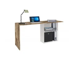 Bureau Dmait, Bureau PC linéaire, Table de bureau polyvalente, Bureau peu encombrant, 110x50h75 cm, Blanc brillant et érable