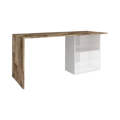 Bureau Dmait, Bureau PC linéaire, Table de bureau polyvalente, Bureau peu encombrant, 110x50h75 cm, Blanc brillant et érable