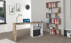 Bureau Dmait, Bureau PC linéaire, Table de bureau polyvalente, Bureau peu encombrant, 110x50h75 cm, Blanc brillant et érable
