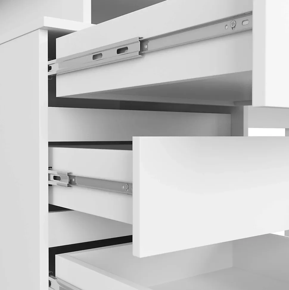 Bureau d'ordinateur AKORD CLP Blanc 135 cm 3 tiroirs façade Blanche 2 étagères 135x60x77 cm