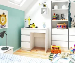Bureau d'ordinateur AKORD gauche A7 Blanc 90 cm 4 tiroirs façade Blanche 90x50x77 cm