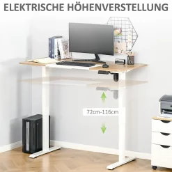 Bureau d'ordinateur, Bureau électrique assis-debout avec Moteur, Réglable en Hauteur, Métal et Blanc, 140 x 70 x 116 cm