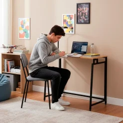Bureau d'ordinateur pliable 80 cm table de travail compacte aspect bois brun clair