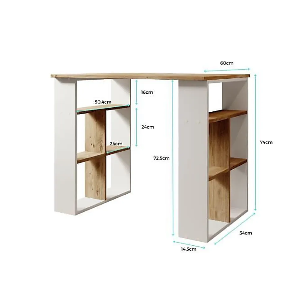 Bureau d'ordinateur scandinave - Mélaminé 18mm - Blanc & pin - 90 x 60 x 74 cm
