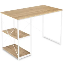 Bureau droit DETROIT design industriel bois et métal blanc