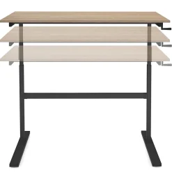Bureau droit JEANNE assis debout à manivelle hauteur réglable 70 - 120 cm bois façon hêtre et noir