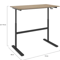 Bureau droit JEANNE assis debout à manivelle hauteur réglable 70 - 120 cm bois façon hêtre et noir