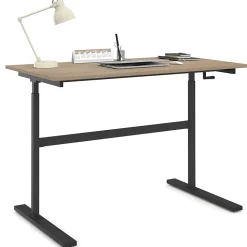 Bureau droit JEANNE assis debout à manivelle hauteur réglable 70 - 120 cm bois façon hêtre et noir