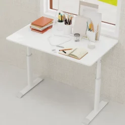 Bureau d'Étude Réglable, Bureau Enfant Adulte Hauteur Ajustable, Métal + Bois, Blanc 100x60x90 cm