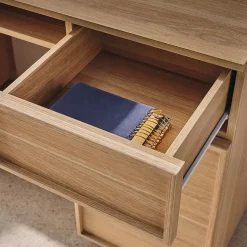 Bureau effet bois naturel 2 portes 2 tiroirs 1 niche 140cm - L 140 x P 55 x H 77cm - Kuba