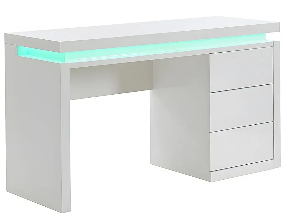 Bureau EMERSON - 3 tiroirs - MDF laqué blanc - LEDs