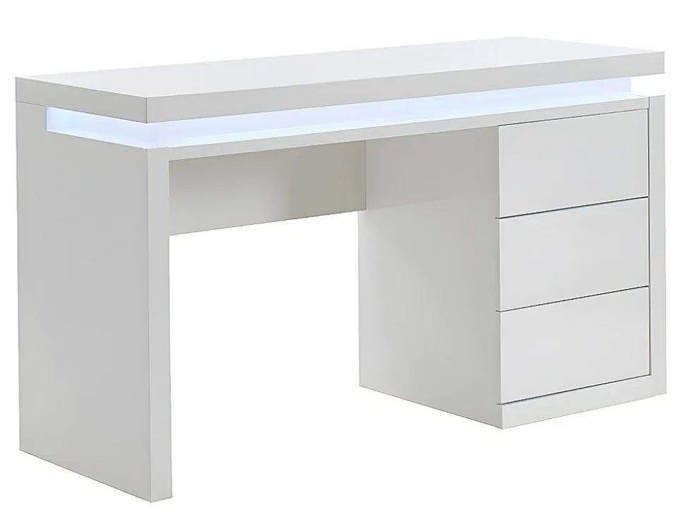Bureau EMERSON - 3 tiroirs - MDF laqué blanc - LEDs
