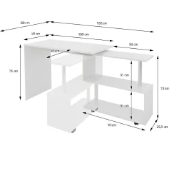 Bureau en angle blanc table de travail pivotant bureau informatique pour PC