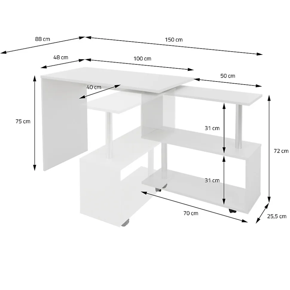 Bureau en angle blanc table de travail pivotant bureau informatique pour PC